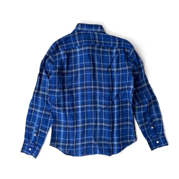 North Country European Flax Linen Blue Check L/S Button Front Shirt Medium M - Picture 3 of 3